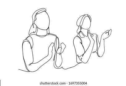 Women applaud. Line drawing vector illustration. business women in a mitting clapping. One continuous single drawn line art doodle girls, person, people, applause, female, woman, young, success, happy