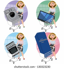 Women with appliances in the shopping cart