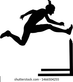 women athlete runner running hurdles attack black silhouette