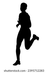 Women athletes on running race on white background