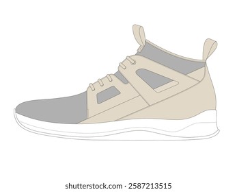 Women athletic shoes technical flat drawing vector mockup template.