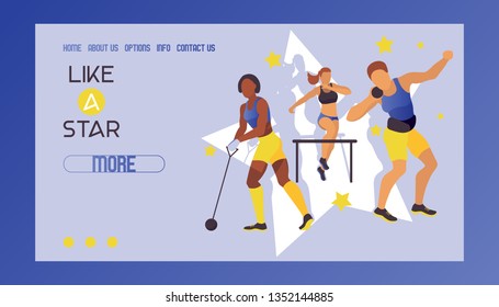 Women athletics banner, poster, brochure vector illustration. Exercising female in different poses. Woman figures are training in sport club. Running and jumping. Athletics competition web design.