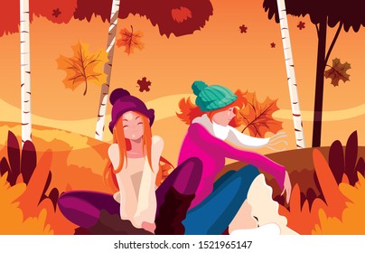 Women in autumn design, season nature ornament garden decoration and botany theme Vector illustration