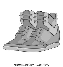 Women autumn sneakers icon. Gray monochrome illustration of women autumn sneakers vector icon for web