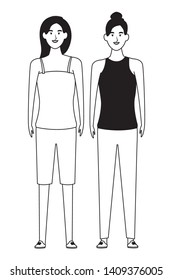 women avatar cartoon character black and white vector illustration graphic design
