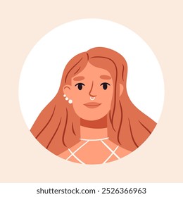 Mulheres avatar. Rosto de mulher deslumbrante bonito, retrato de menina bonita, ilustração vetor plana jovem senhora. Retrato de personagem feminino