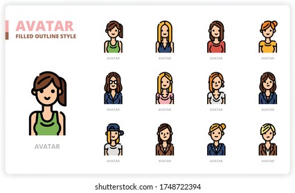 Women avatar icon set for web design, book, magazine, poster, ads, app, etc.

