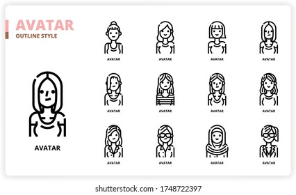 Women avatar icon set for web design, book, magazine, poster, ads, app, etc.
