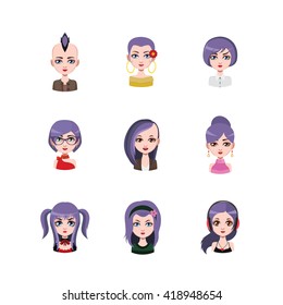 Women avatar with violet hair