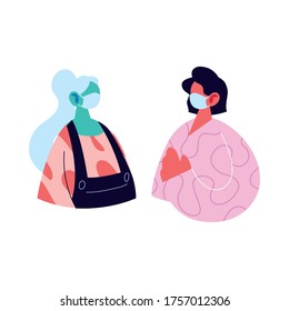 women avatars cartoons with masks and pullovers design of Medical care and covid 19 virus theme Vector illustration