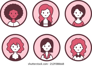 Women avatars flat icon set.