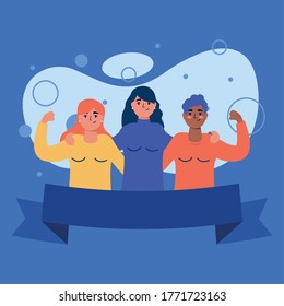 women avatars friends with ribbon design of friendship and love theme Vector illustration