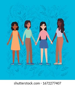 Women avatars holding hands design of empowerment female power feminist people gender feminism young rights protest and strong theme Vector illustration