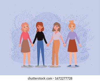 Women avatars holding hands design of empowerment female power feminist people gender feminism young rights protest and strong theme Vector illustration