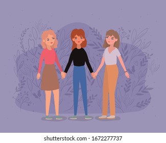 Women avatars holding hands design of empowerment female power feminist people gender feminism young rights protest and strong theme Vector illustration