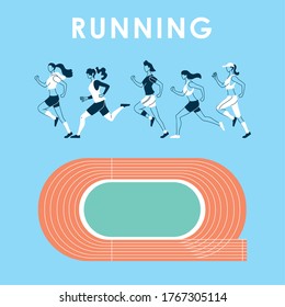 women avatars running and track design, Marathon athlete training and fitness theme Vector illustration