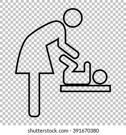Women and baby, baby changing line vector icon on transparent background