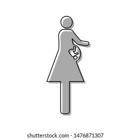 Women and baby sign. Black line icon with gray shifted flat filled icon on white background. Illustration.