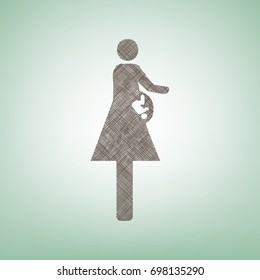 Women and baby sign. Vector. Brown flax icon on green background with light spot at the center.