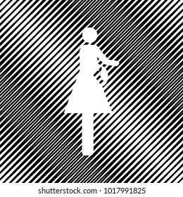 Women and baby sign. Vector. Icon. Hole in moire background.