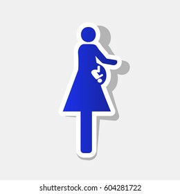 Women and baby sign. Vector. New year bluish icon with outside stroke and gray shadow on light gray background.