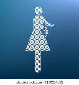 Women and baby sign. Vector. White textured icon at lapis lazuli gradient background.