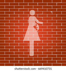 Women and baby sign. Vector. Whitish icon on brick wall as background.