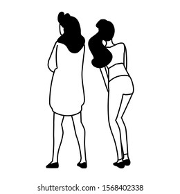 women of back position on white background vector illustration design