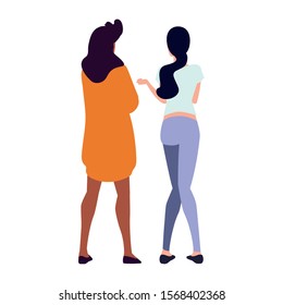 women of back position on white background vector illustration design