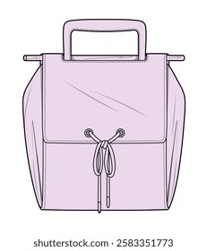 Women backpack technical flat drawing vector mockup template.