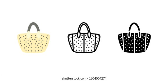 Women Bag accesories clothes icon. Apparel flat, silhouette, line vector illustration on white background