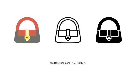 Women Bag accesories clothes icon. Apparel flat, silhouette, line vector illustration on white background