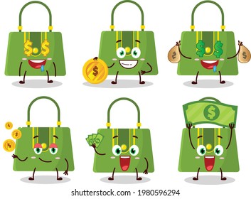 Women bag cartoon character with cute emoticon bring money