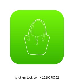 Women bag icon green vector isolated on white background
