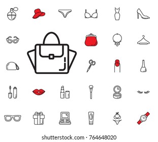 Women bag icon. Set of woman accessories icons. Web Icons Premium quality graphic design. Signs, outline symbols collection, simple icons for websites, web design, mobile app on white background