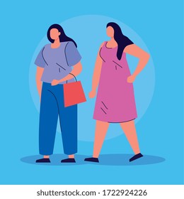 women with bag shopping avatar character vector illustration design