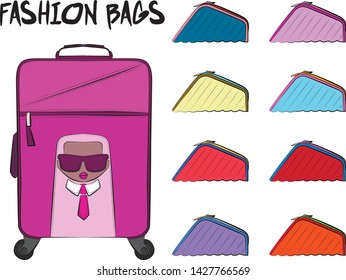 Women bag suitcase and  clutch Fashion illustration vector  object isolated
