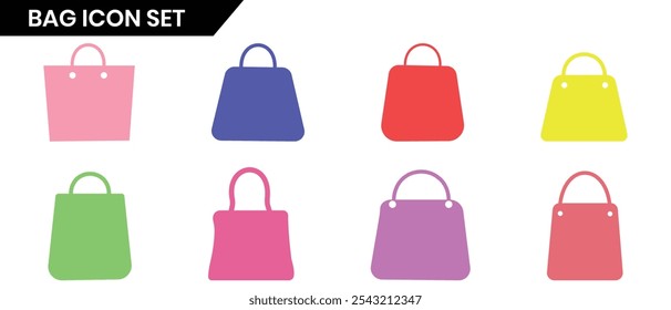 Women Bag symbol, icon, vector set. Set of shopping bags icon, vector design. Ladies bag icon design for app, logo, website. Vector illustration.