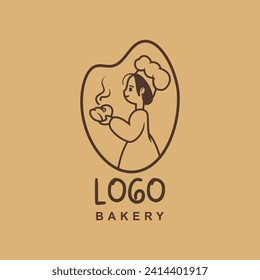 Women Bakery Monoline Logo Vector Design