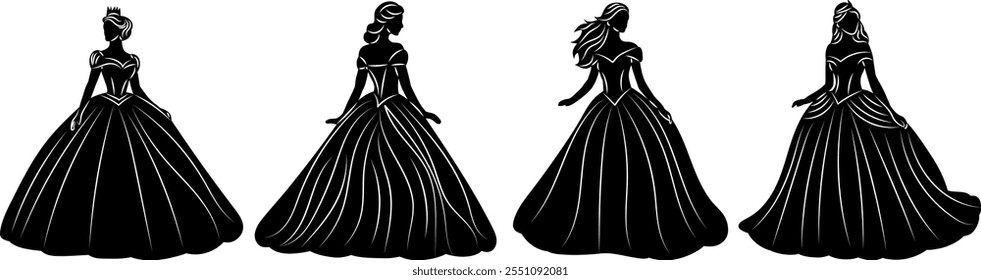 Frauen in Ballkleid Silhouette Vektor