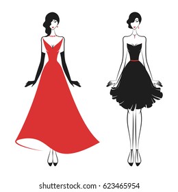 women in ball gowns silhouette vector