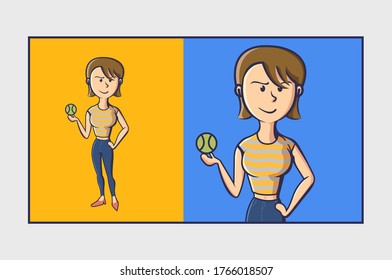 women with ball retro style cartoon mascot