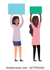Women with banners design of empowerment female power feminist people gender feminism young rights protest and strong theme Vector illustration