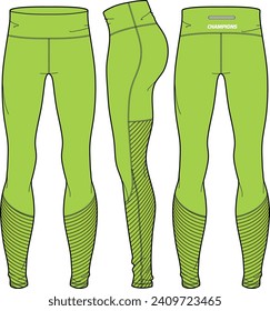 Women base layer tights leggings Pants design flat sketch vector illustration, Compression pants concept with front and back view, Tights for yoga, dance, running, fitness and active wear pants design