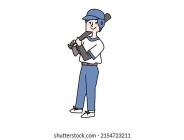 Women Of Baseball Players Various Occupations In Which Women Play An Active Role Comical Handwritten Figures Vectors, Line Drawings And Colors