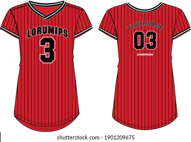 Women baseball Sports Jersey t-shirt design concept Illustration Vector suitable for girls and Ladies for Volleyball jersey, badminton, Soccer, netball, Football,  Sport uniform kit for sports