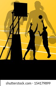 Women Basketball Player Active Sport Girls Vector Background Illustration