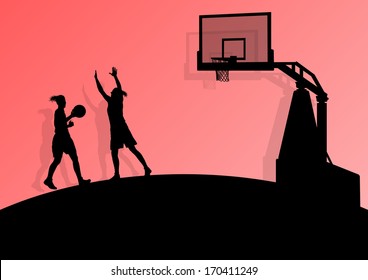 Women basketball player active sport girls vector background abstract illustration