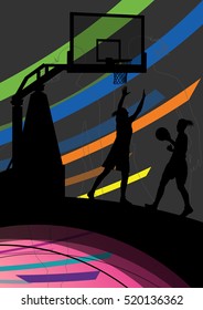 Women basketball players active and healthy sport silhouettes vector abstract background illustration