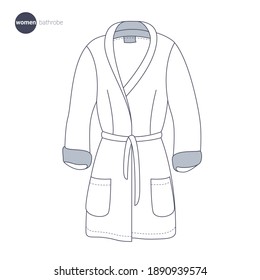 Women bathrobe. Clothes icons, thin line style. Retail online store catalog sections signs and objects. Vector collection.